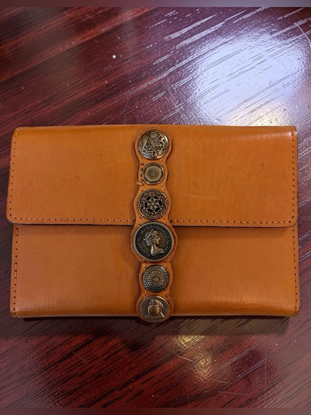 Patricia Nash Leather Coin-Accent Wallet In Cognac